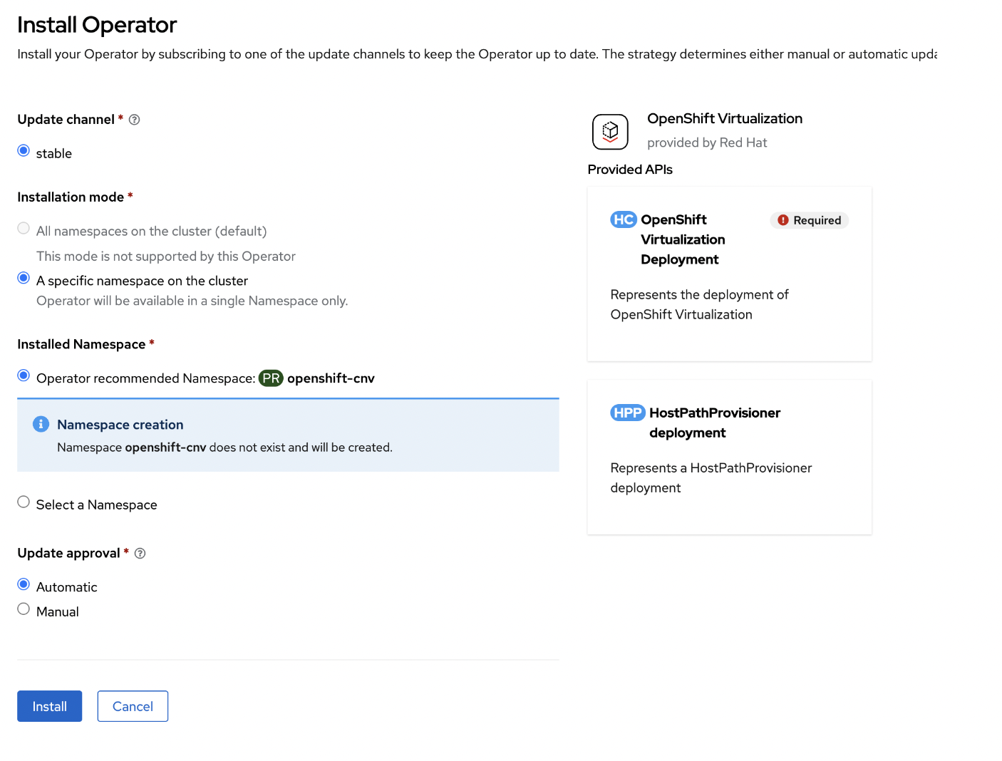 OpenShift Virt Operator install 